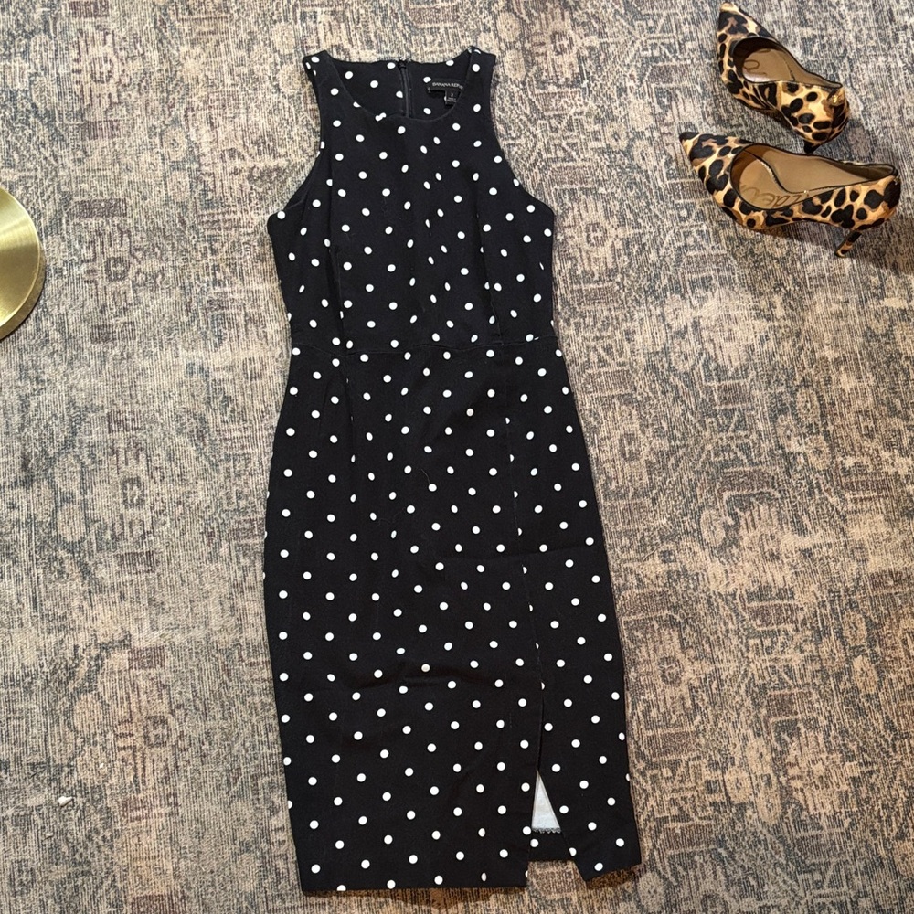 Banana Republic Black and White Polka Dot Midi Sheath Dress